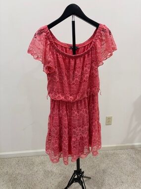 Sequin Hearts Coral Lace Off-Shoulder Dress
